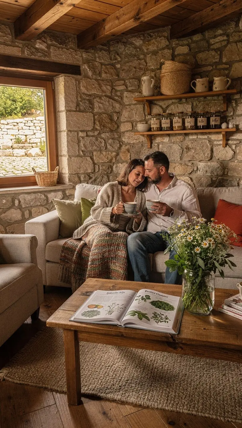 Umirujuća scena s prirodnim sastojcima za čaj u zelenoj okolini