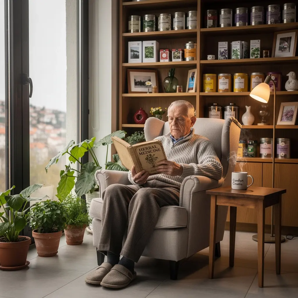 Prikaz raznih sušenih biljaka i čajeva na drvenoj površini